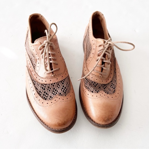 Bronx Oxford Style Lace Up Shoes Open Netting lace like neutral vintage vibes - Picture 3 of 8